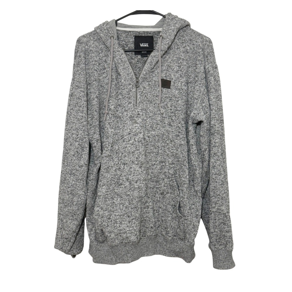 Vans Mens Grey Marl Quarter Zip Knit Hoodie Sweater‎ Medium Logo Patch